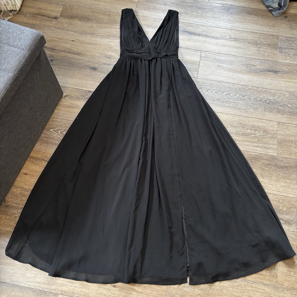Lulus Heavenly Hues Black Maxi Dress Pleated V-Neck Formal Gown Size Small